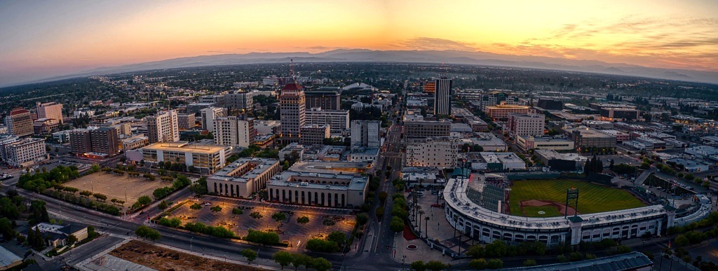 aerial view of the fresno california skyline