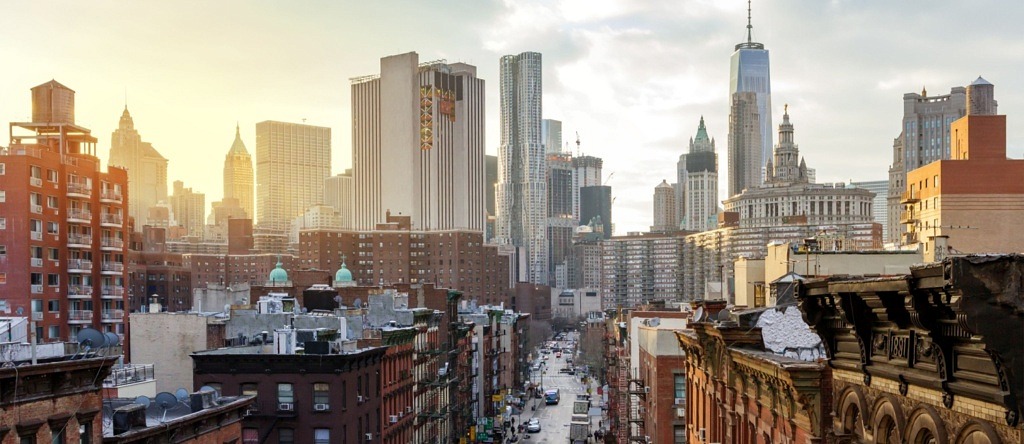 NYC skyline during a scenic sunset