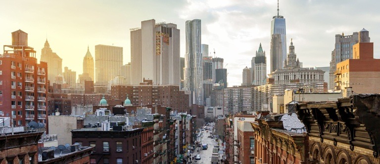 NYC skyline during a scenic sunset