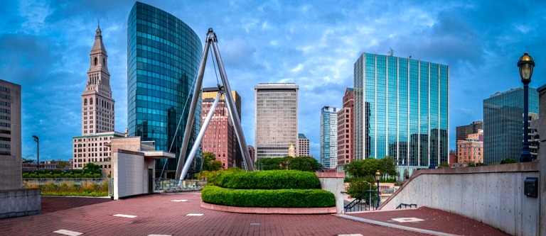 Hartford, CT skyline on a clear day