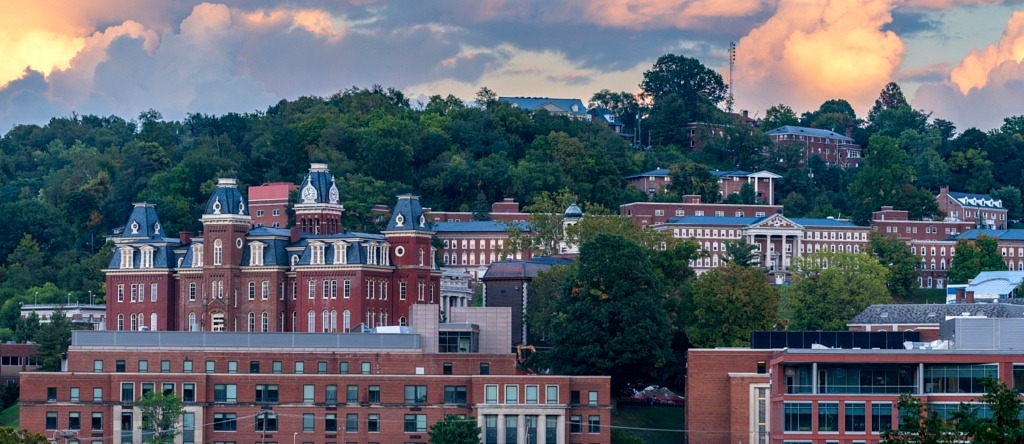 Stunning view of the West Virginia University campus in Morgantown during sunset