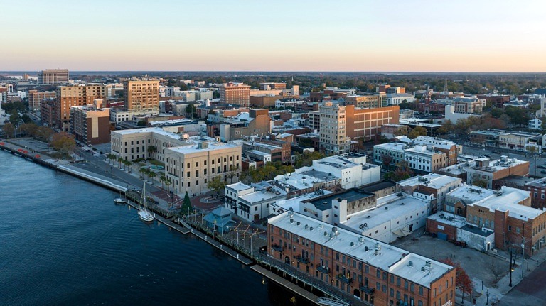 Riverwalk next to the Cape Fear River.