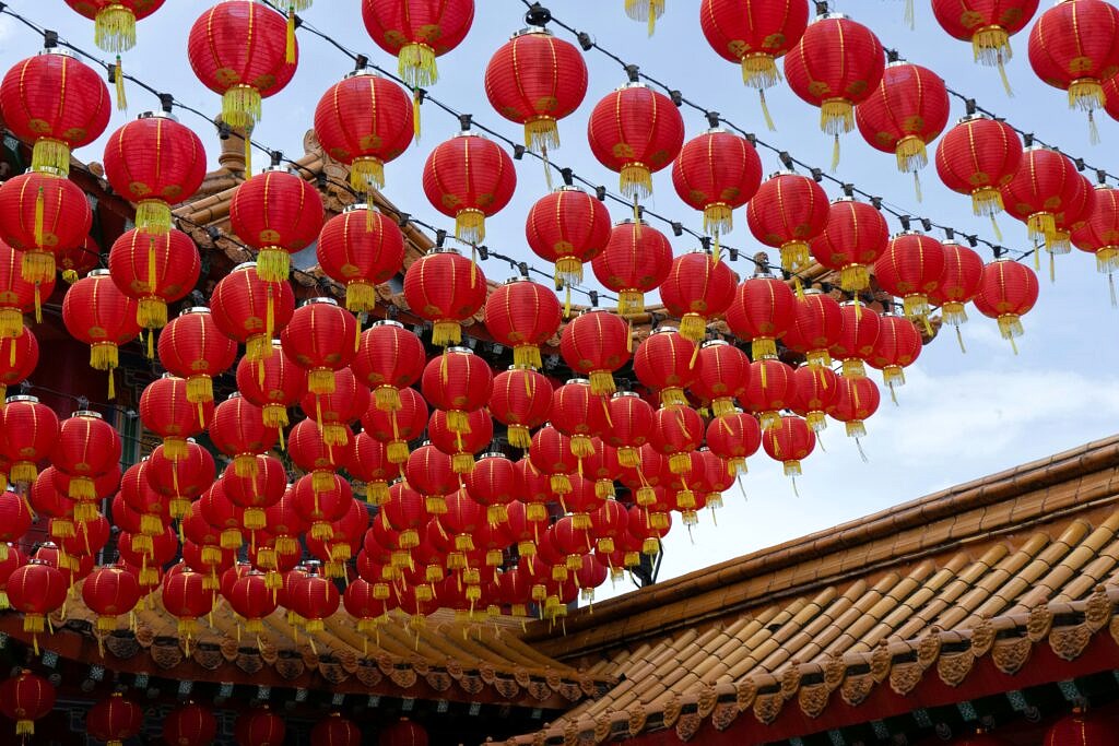 Chinese lanterns strung overhead
